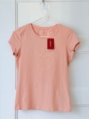 Guess Pink Short Sleeve Tee with Rhinestone Heart